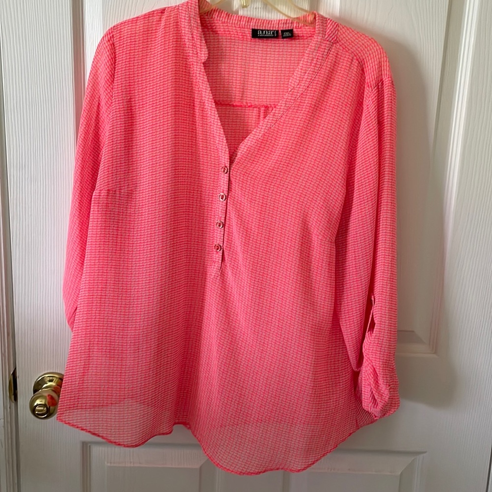 Neon pink/orange 3/4 sleeve blouse